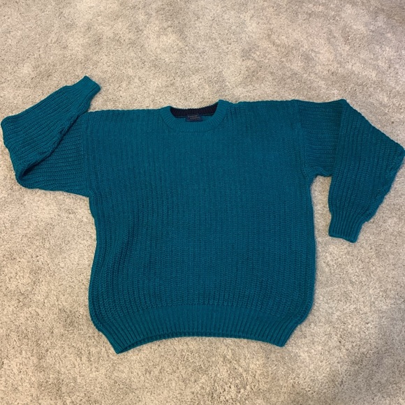 NWT Vintage Cambridge Classics Teal Sweater Chunky Knit Oversized Size Large - Picture 6 of 17